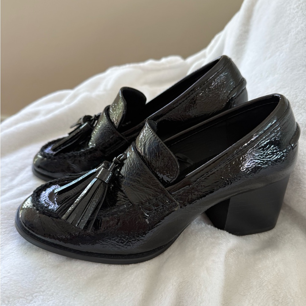Black Patent Leather Loafers with Tassels